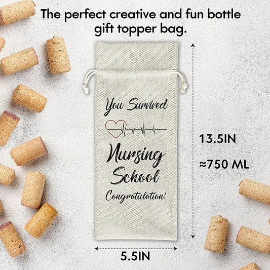 Zodvery Nursing School Graduation Wine Gift Bags - Gift for RN, Nurse Graduation - Reusable Burlap With Drawstring Gift Bag (5.5"x 13.5")-1 Pcs/jiu058