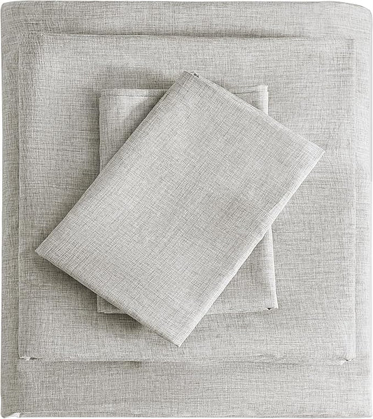 Queen Sheets Light Grey, Ultral Soft Cationic Linen Look Sheets, Luxury Cooling Cozy Bed Sheet Set with Non-Slip Fitted Sheet