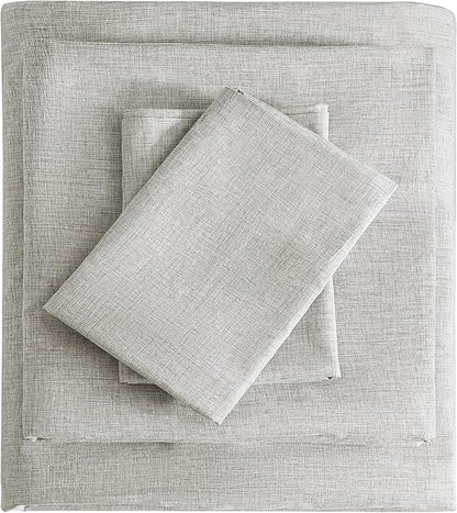 Twin Sheets Light Grey, Ultral Soft Cationic Linen Look Sheets, Luxury Cooling Cozy Bed Sheet Set with Non-Slip Fitted Sheet