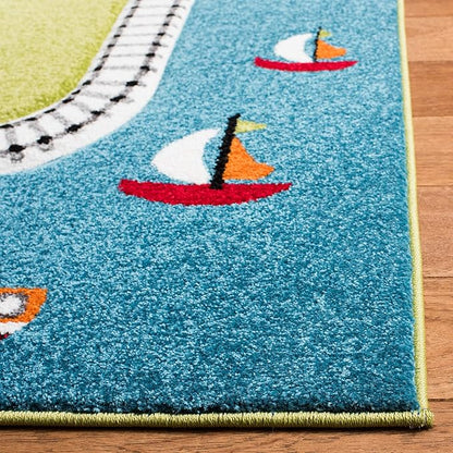 SAFAVIEH Carousel Kids Collection 6'7" x 9' Green / Ivory CRK192Y Neighborhood Nursery Playroom Area Rug