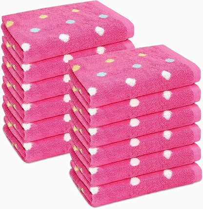 Wash Cloth - Bath Time Sugar and Spice Set of 12 Washcloths - 100% Cotton Jacquard Super Soft Colorful Absorbent Quick Dry Easy Care Face Towel Face Cloth Gift - 12x12 - Pink Multicolor