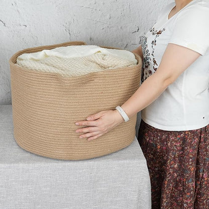 Large Jute Rope Basket Blankets Basket Living Room 22"x14" Toy Basket for Kids and Dogs Rope Storage Basket for Nursery Woven Laundry Basket for Clothes Towels Baby Toy Storage round
