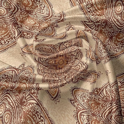 Ambesonne Ethnic Valance & Tier Curtain 3 pcs Set, Mandala Style Floral Flower with Abstract Paisley Backdrop Art Print, Window Treatments for Kitchen Room Decor, 55" x 36", Dark Brown
