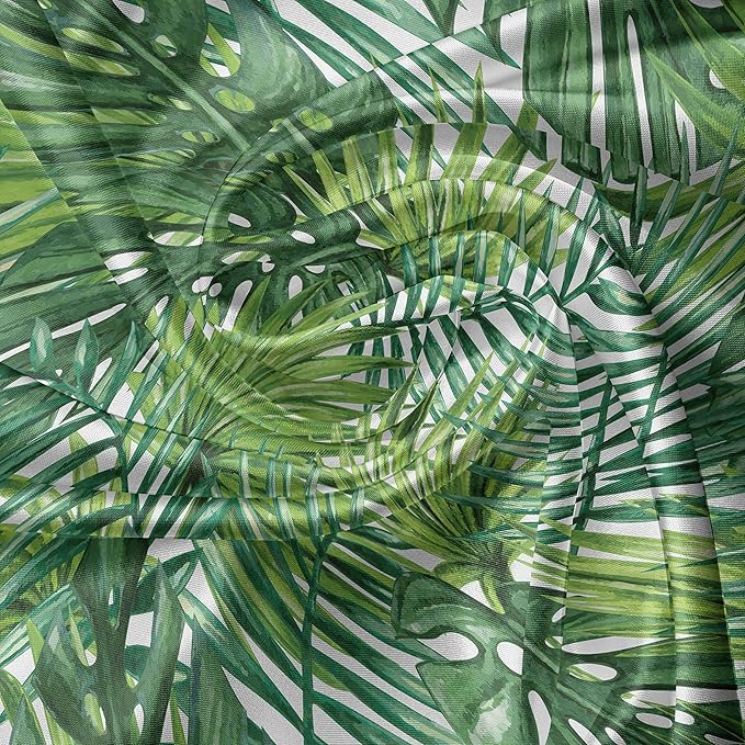 Ambesonne Leaf Valance & Tier Curtain 3 pcs Set, Tropical Exotic Banana Forest Palm Tree Leaves Watercolor Design Image, Window Treatments for Kitchen Room Decor, 55" x 36", Green