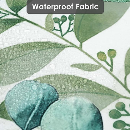 Hummingbird Sage Green Eucalyptus Leaves Shower Curtain, Spring Summer Botanical Floral Bird Home Bathroom Decor, Polyester Cotton Fabric Waterproof Modern Bath Curtain with 12 Hooks 60x72 Inches