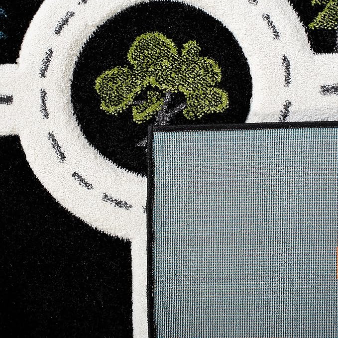 Safavieh Carousel Kids Collection 5'3" Square Black/Ivory CRK192Z Neighborhood Non-Shedding Nursery Playroom Area Rug