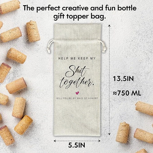 Zodvery Bridesmaid Proposal Wine Gift Bags - Maid Of Honor, Wedding, Engagement, Bridal Shower Party - Reusable Burlap With Drawstring Gift Bag (5.5"x 13.5")-1 Pcs/jiu045