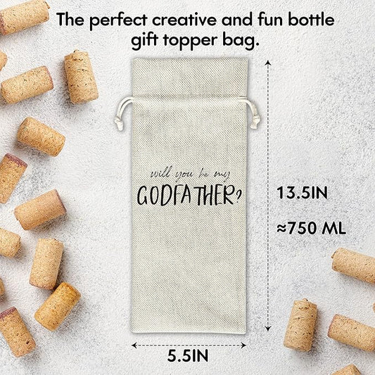 Godfather Wine Gift Bags - Gift for Godfather, Uncle, Godparent, Baptism - Reusable Burlap With Drawstring Gift Bag (5.5"x 13.5")-1 Pcs/jiu066
