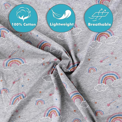 100% Cotton Jersey Knitted standard crib sheets for Boys and Toddler, Soft and Breathable, crib sheets girl Snug Fit, Machine Washable, Multiple Colors (P3, Rainbow Stripe Gray, 28"x52"x9")