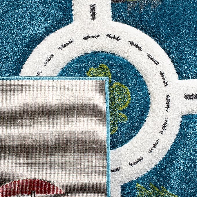 SAFAVIEH Carousel Kids Collection Accent Rug - 2' x 3', Turquoise & Ivory, Non-Shedding & Easy Care, Ideal for High Traffic Areas for Boys & Girls in Playroom, Nursery, Bedroom (CRK192K)